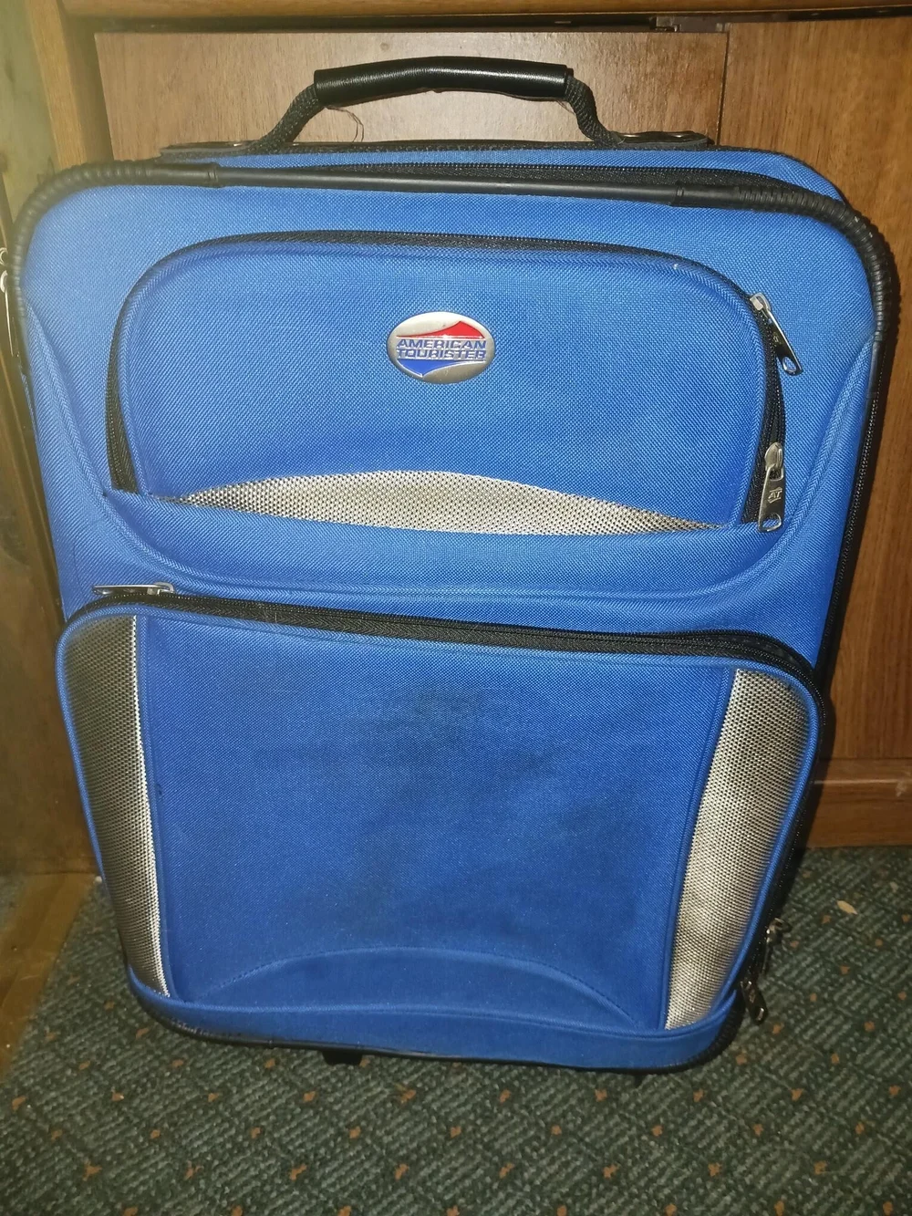 American Tourister Blue Upright Travel Bag with Front Pockets